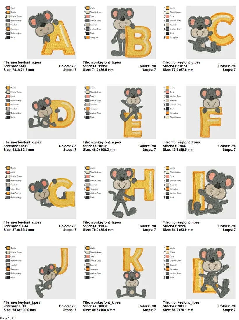 Monkey Alphabet Embroidery Set - Image 3