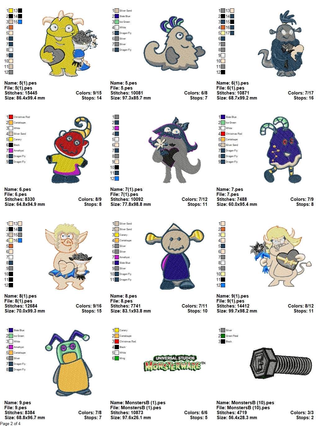 Monsters-Monsterware - Pack of 44 Designs - Embroidery Design - Image 3