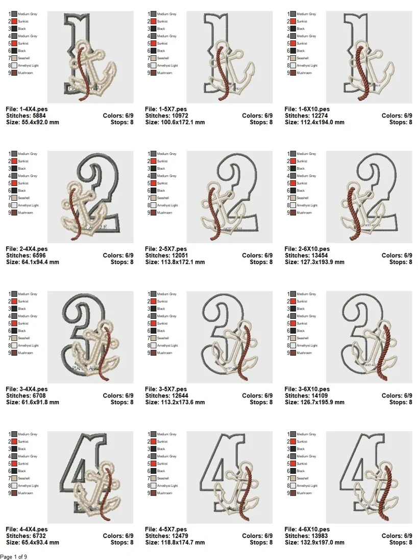 Nautical Anchor Alphabet & Numbers Embroidery Set - Image 2