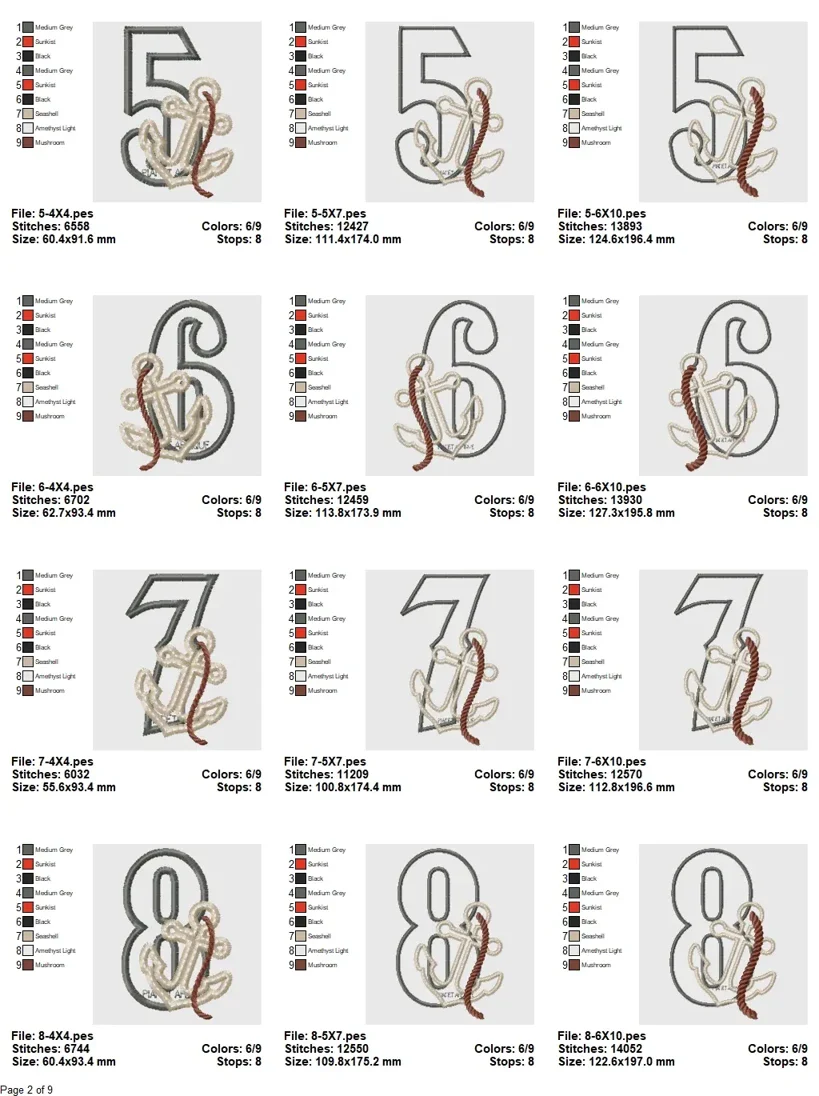 Nautical Anchor Alphabet & Numbers Embroidery Set - Image 3