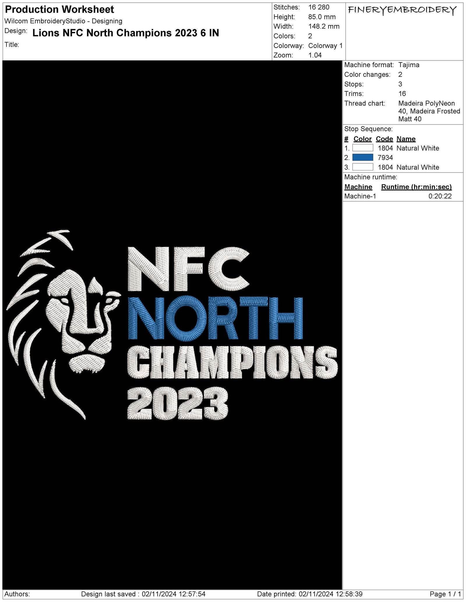 NFC North Football Champions Embroidery Design – Detroit Lions Pride - Image 2