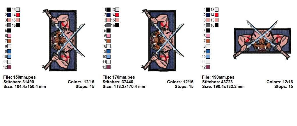 Inosuke Hashibira Embroidery Design – 3 Sizes - Image 2