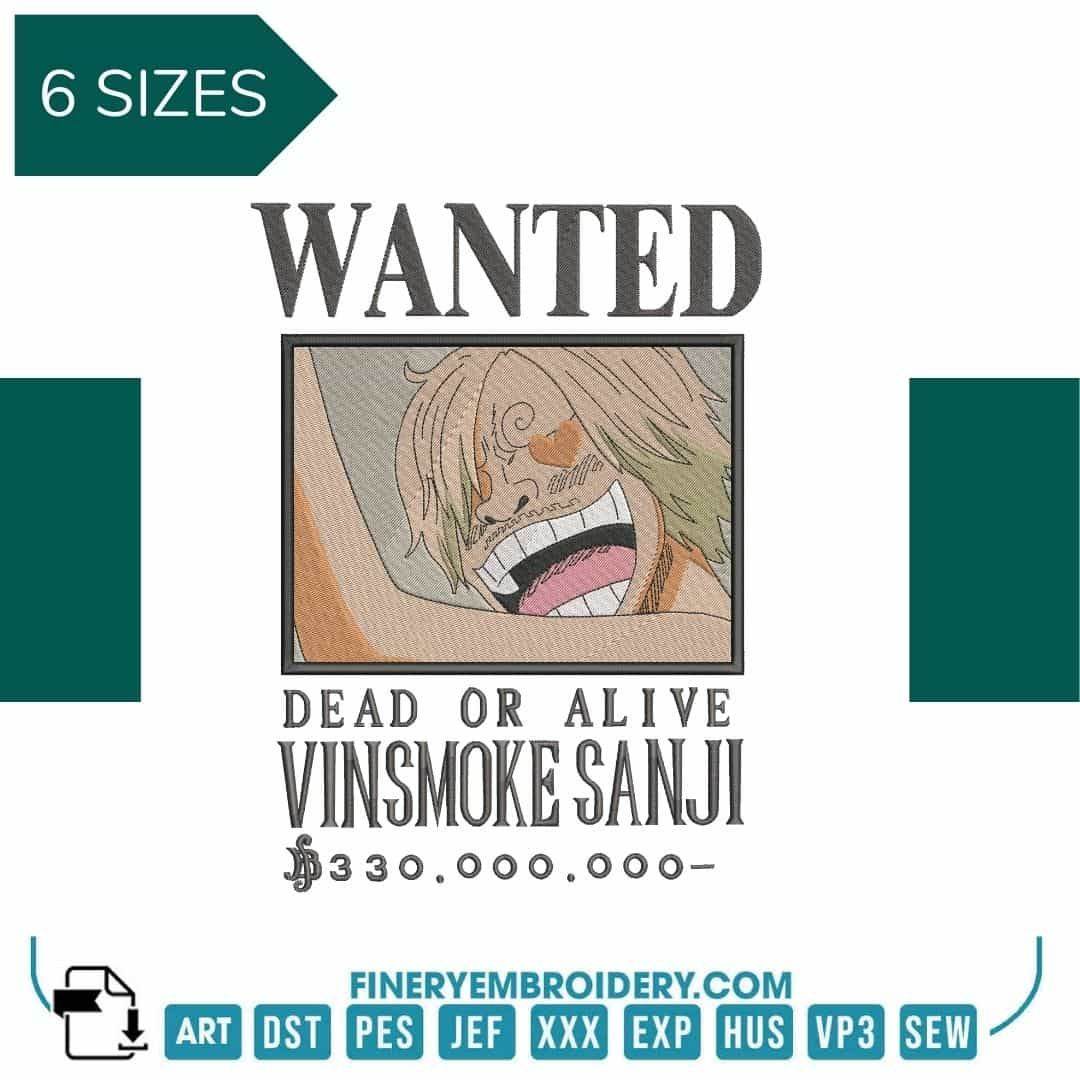 One Piece Sanji Wanted - Anime - Embroidery Design