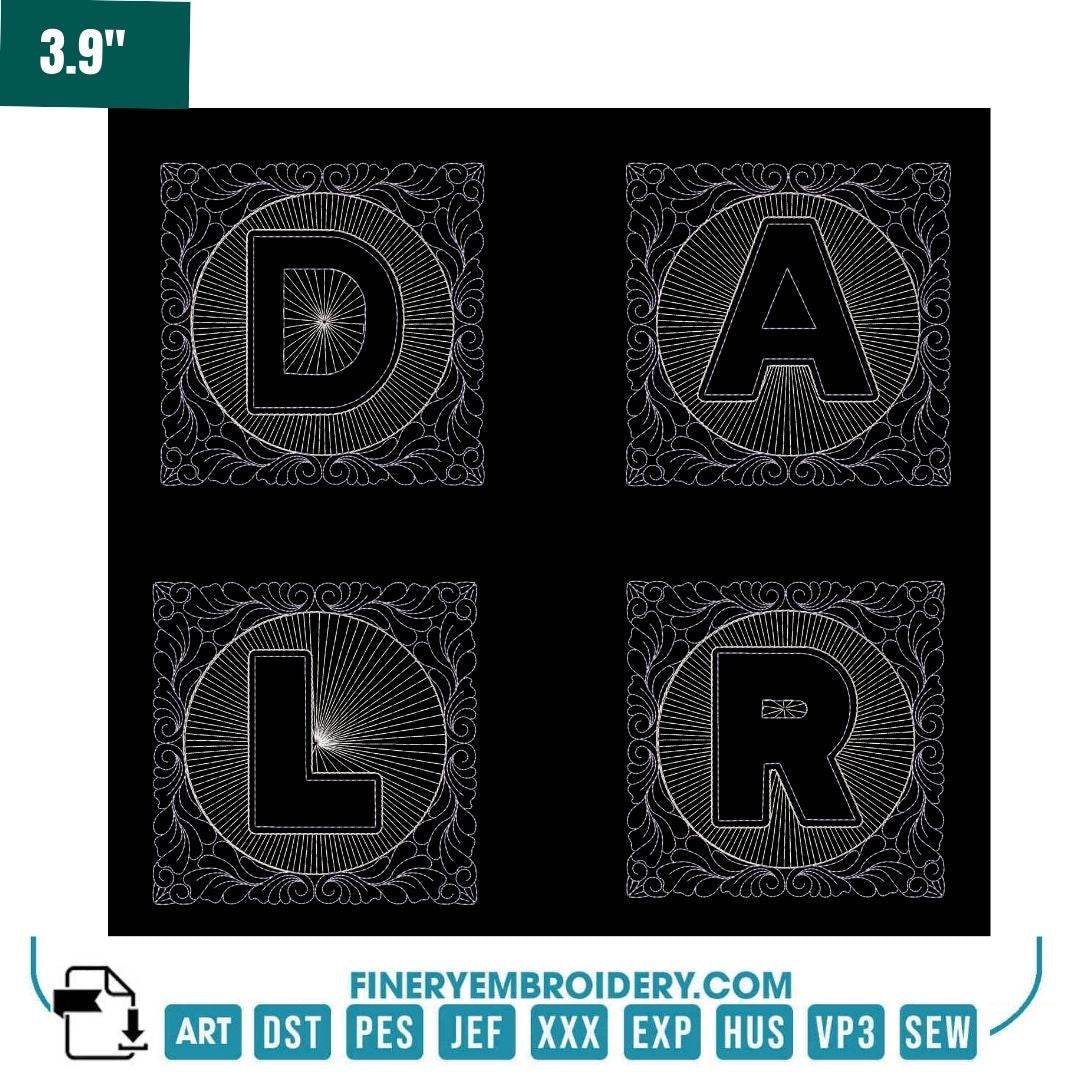 Ornamental Frame Alphabet Embroidery Pack – Vintage-Inspired Monogram Letters with Elegant Borders