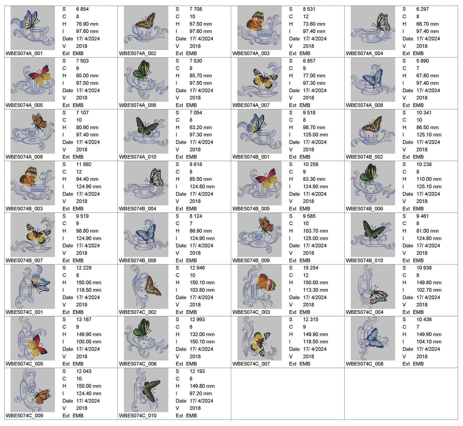 Pack - 10 designs captivating butterfly and mug - Embroidery Designs - Image 4