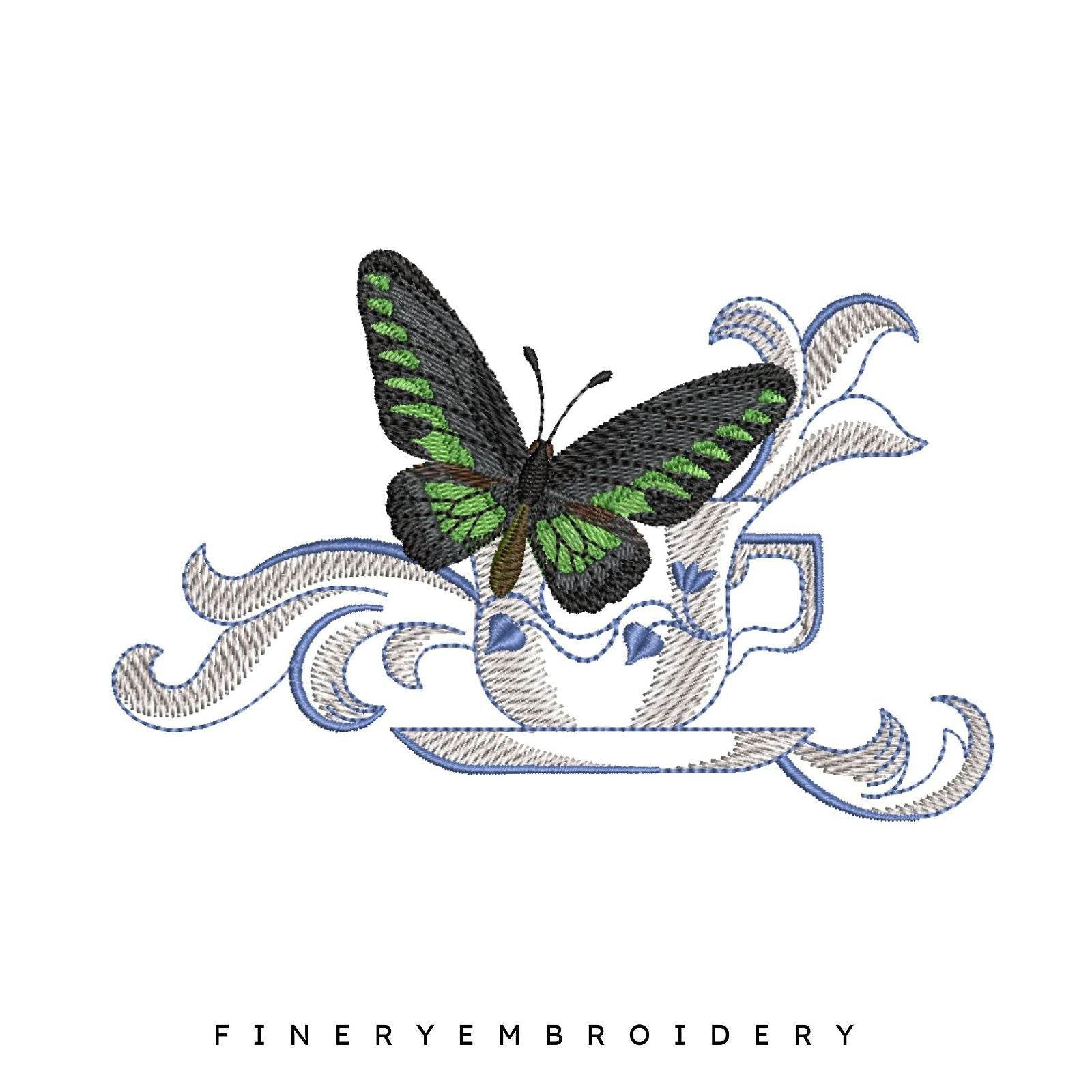Pack - 10 designs captivating butterfly and mug - Embroidery Designs - Image 5