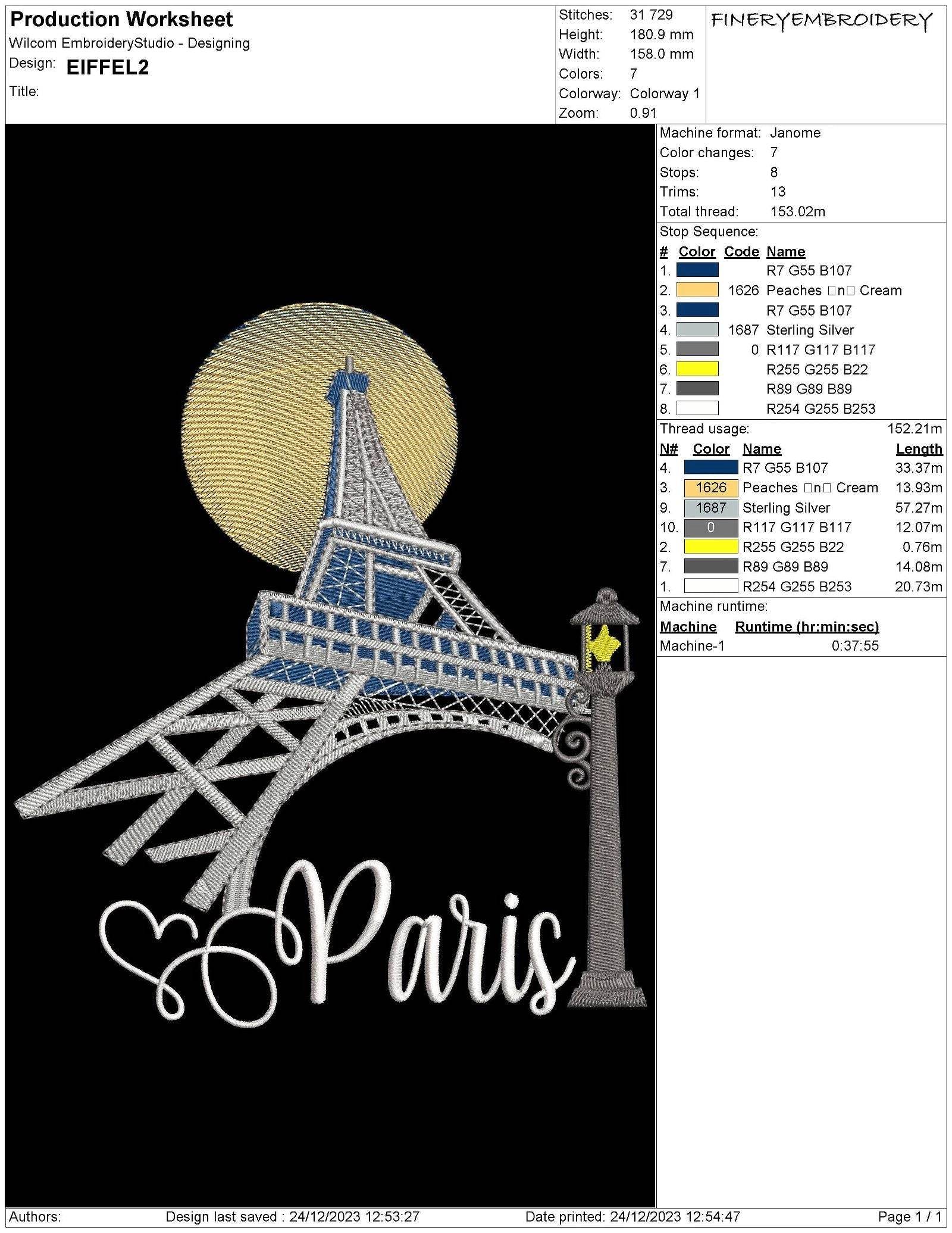 Paris Eiffel Tower : Embroidery Design - Image 4