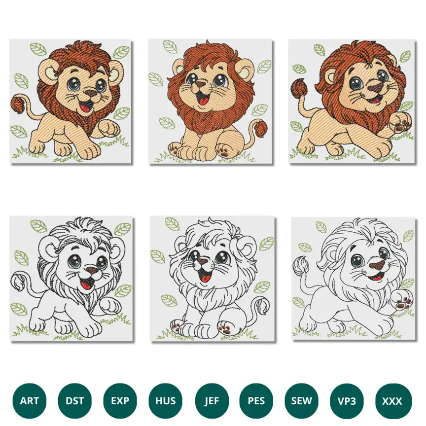 Playful Baby Lion Embroidery Design Pack