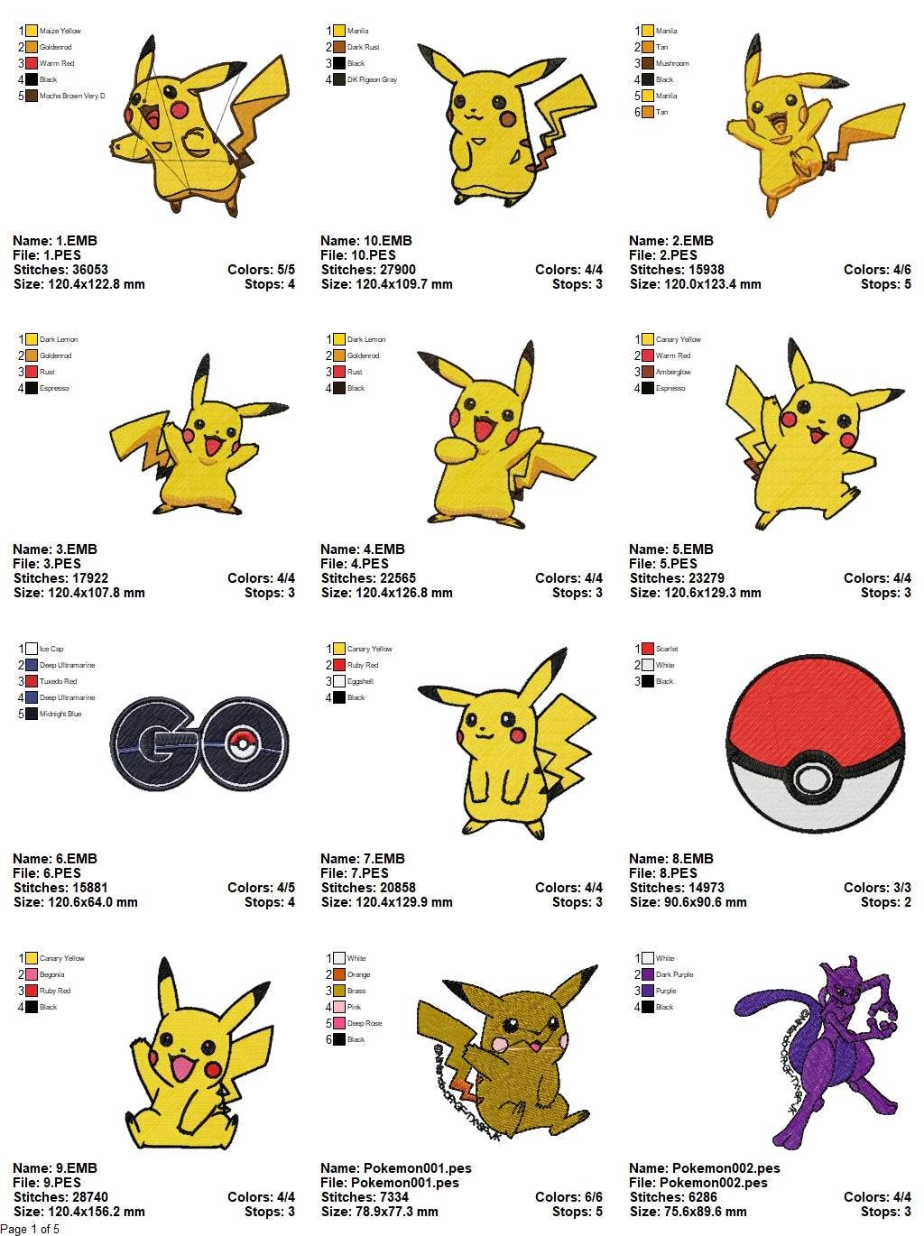 Pokemon - Pack of 51 Designs - Embroidery Design - Image 3