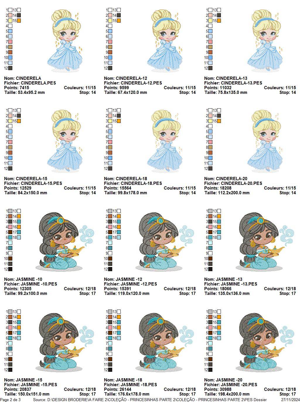 Princess Embroidery Designs Pack: Bella, Snow White, Cinderella, Jasmine & Tiana - Image 2