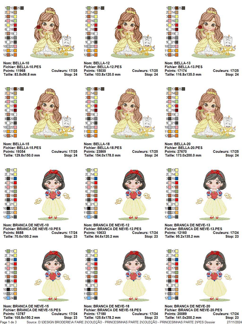 Princess Embroidery Designs Pack: Bella, Snow White, Cinderella, Jasmine & Tiana - Image 3