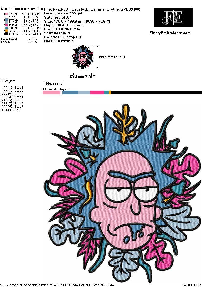 Rick and Morty Embroidery Design – 2 Sizes - Image 3
