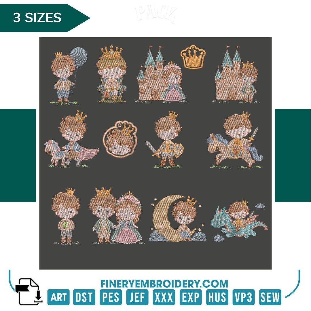 Rippled Prince and Princess Embroidery Design Pack – FineryEmbroidery