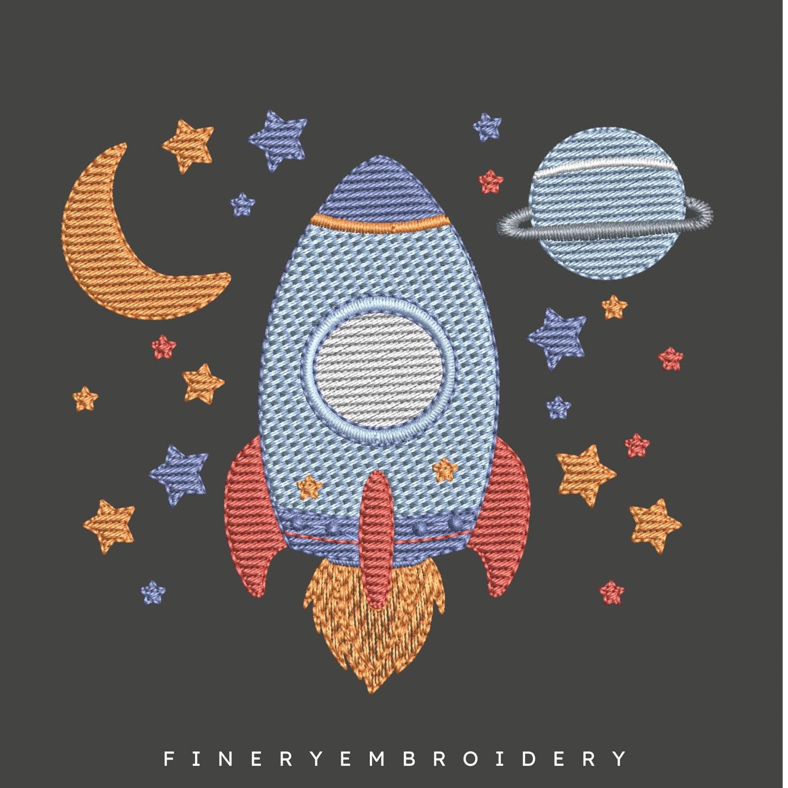Rocket and Stars Embroidery Design | FineryEmbroidery - Image 2