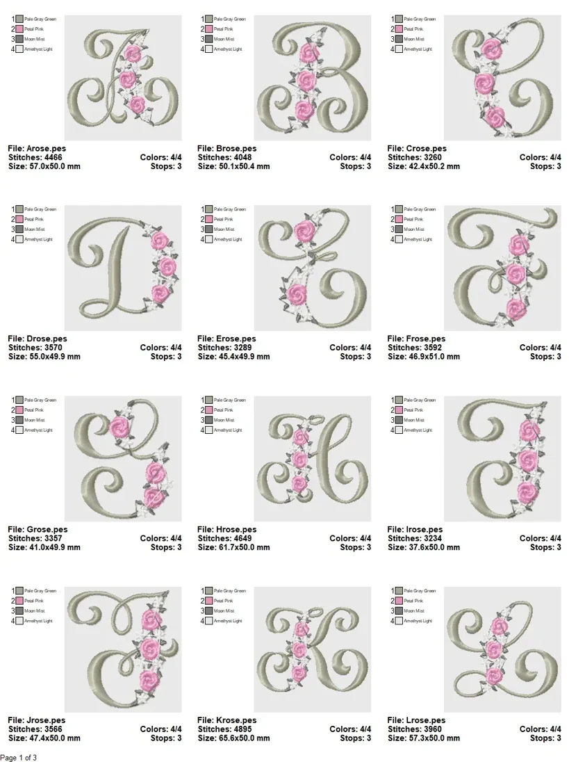 Romantic Rose Script Alphabet Embroidery Set - Image 2