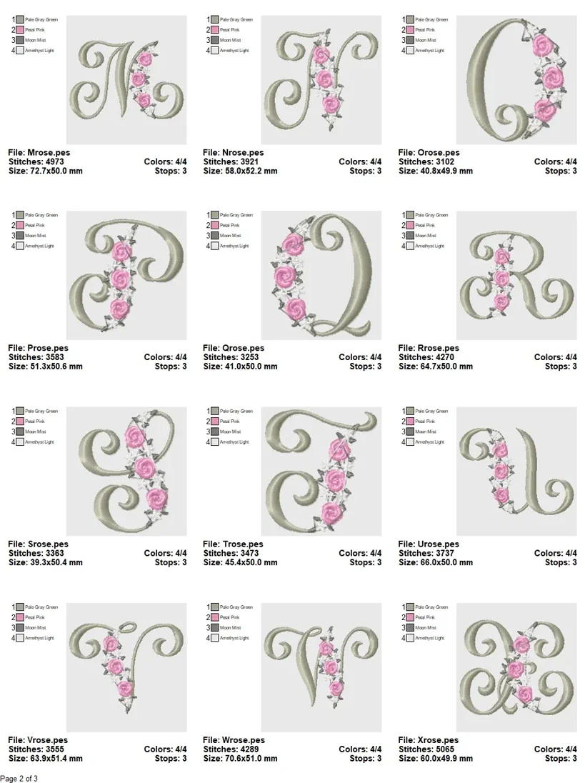 Romantic Rose Script Alphabet Embroidery Set - Image 3