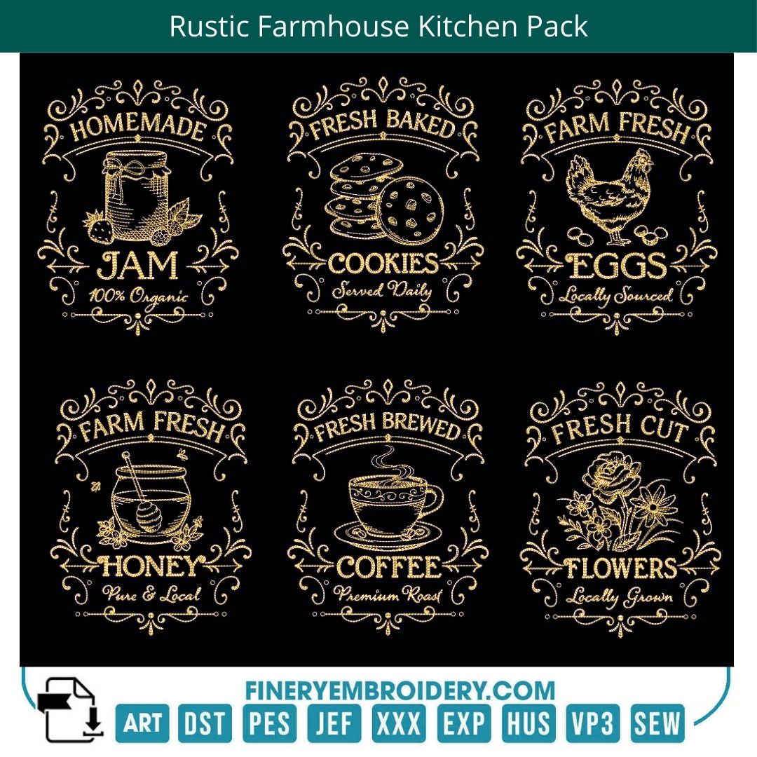 Rustic Farmhouse Kitchen Quotes Embroidery Pack