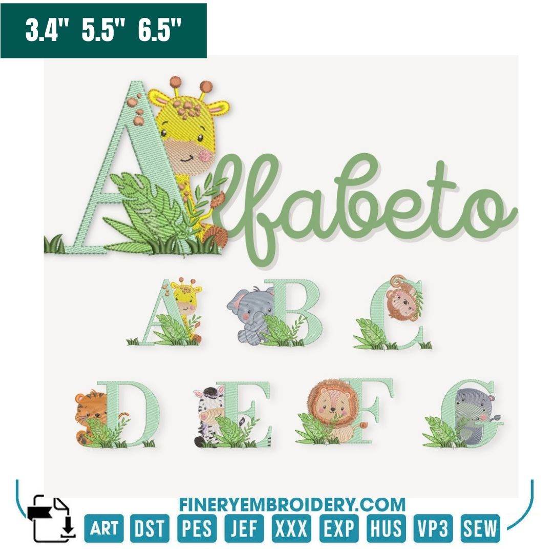 Safari Animal Alphabet Embroidery Pack – Jungle Monogram Letters