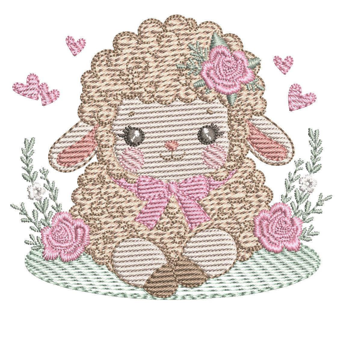 Sheep with roses embroidery design – 7 Sizes - Image 2