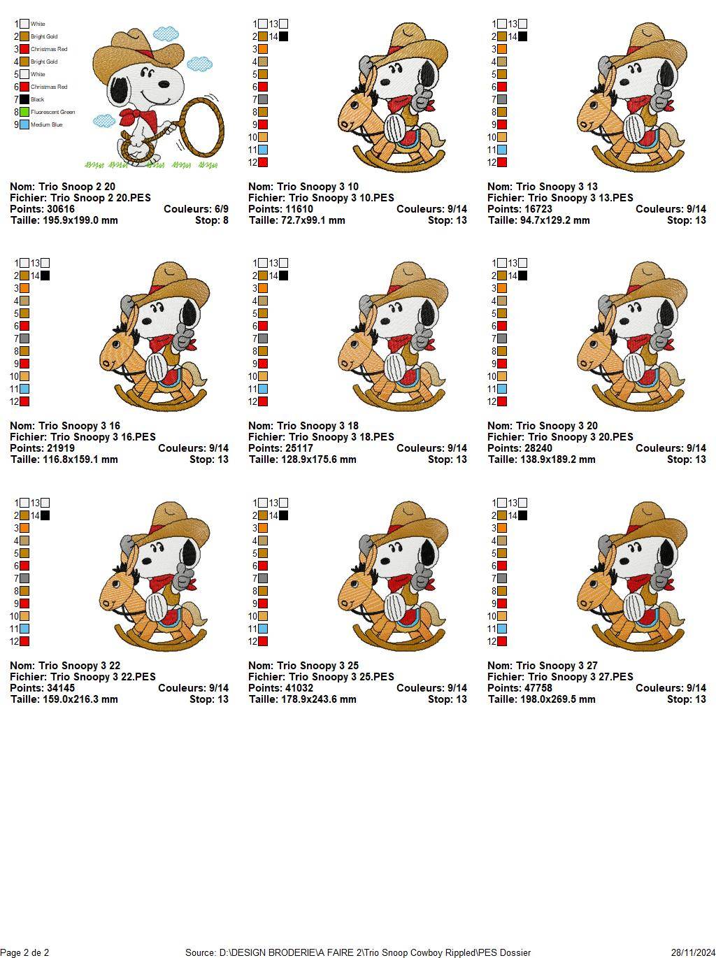 Snoopy Cowboy Embroidery Pack – 3 Unique Designs in Multiple Sizes - Image 3
