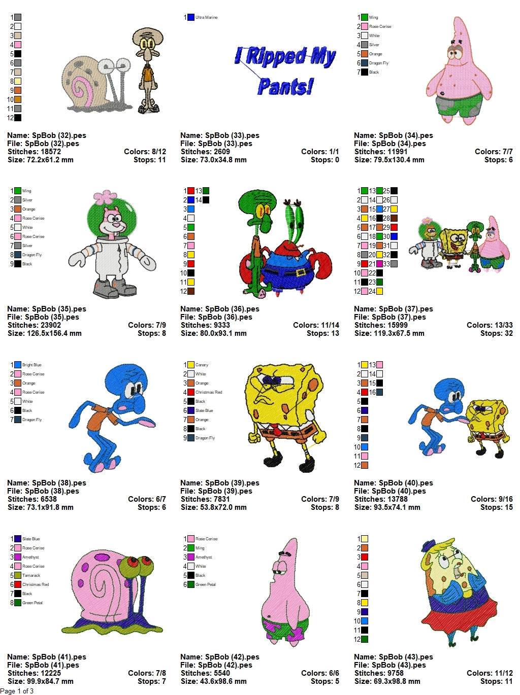 SpongeBob 2 - Pack of 32 Designs - Embroidery Design - Image 2