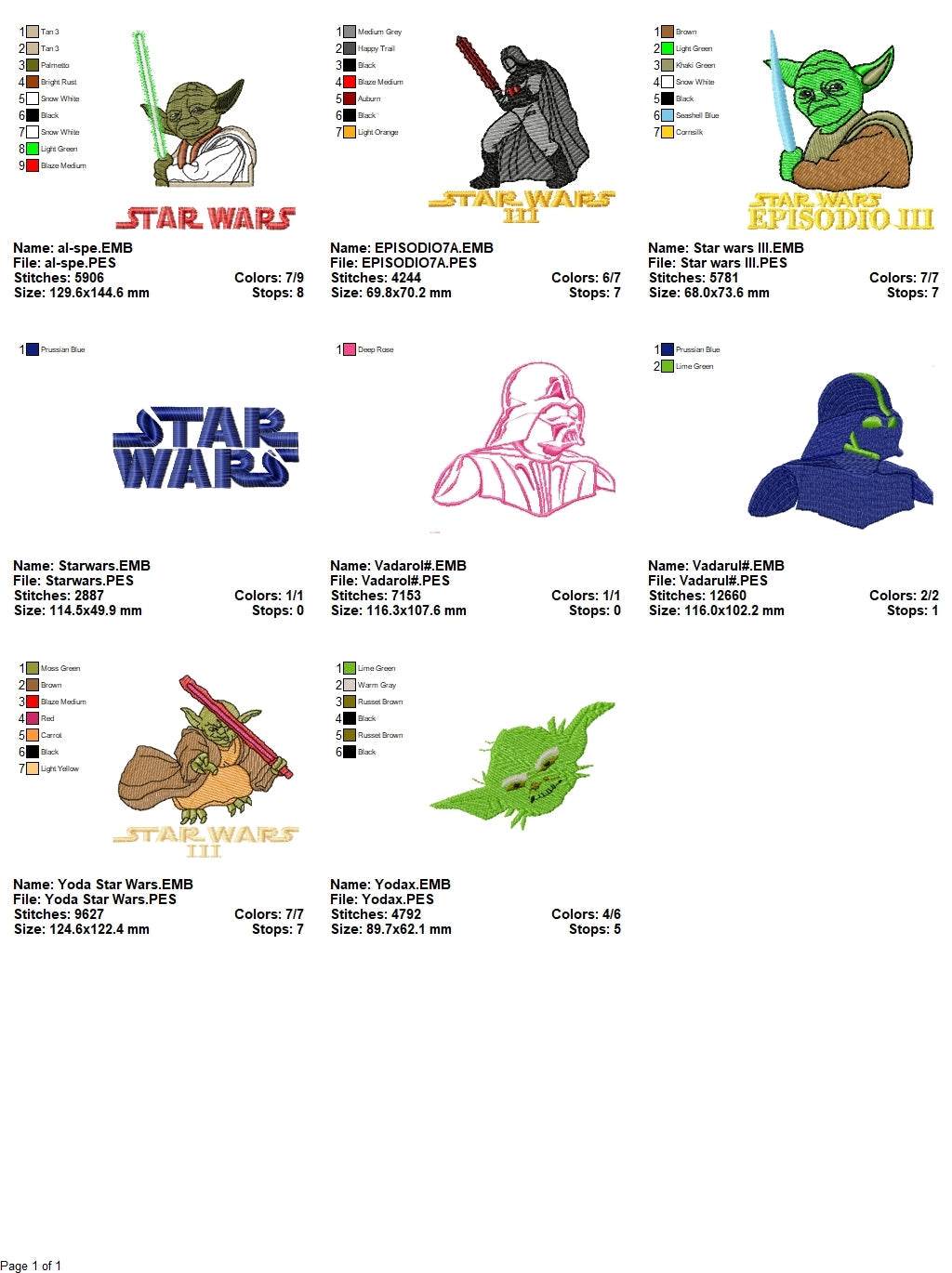 Star Wars - Pack of 8 Designs - Embroidery Design - Image 3