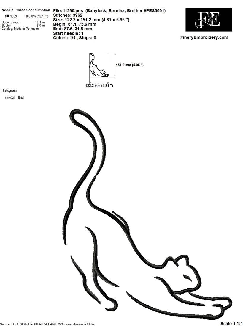 Stretching cat line embroidery design - Image 2