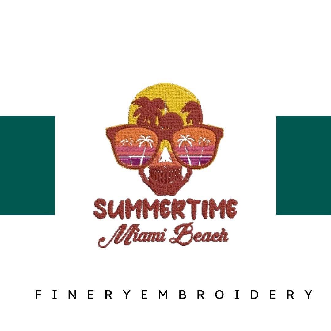 Summertime-Skull-Miami-Beach-Vacation - Embroidery Design