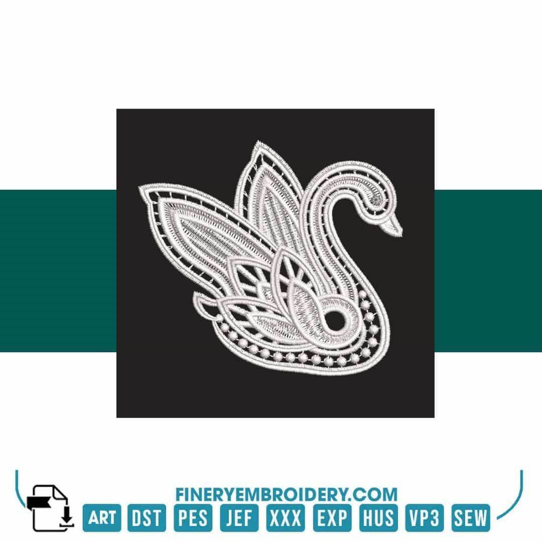 Swan Serenity 20: Exquisite White Embroidery Design