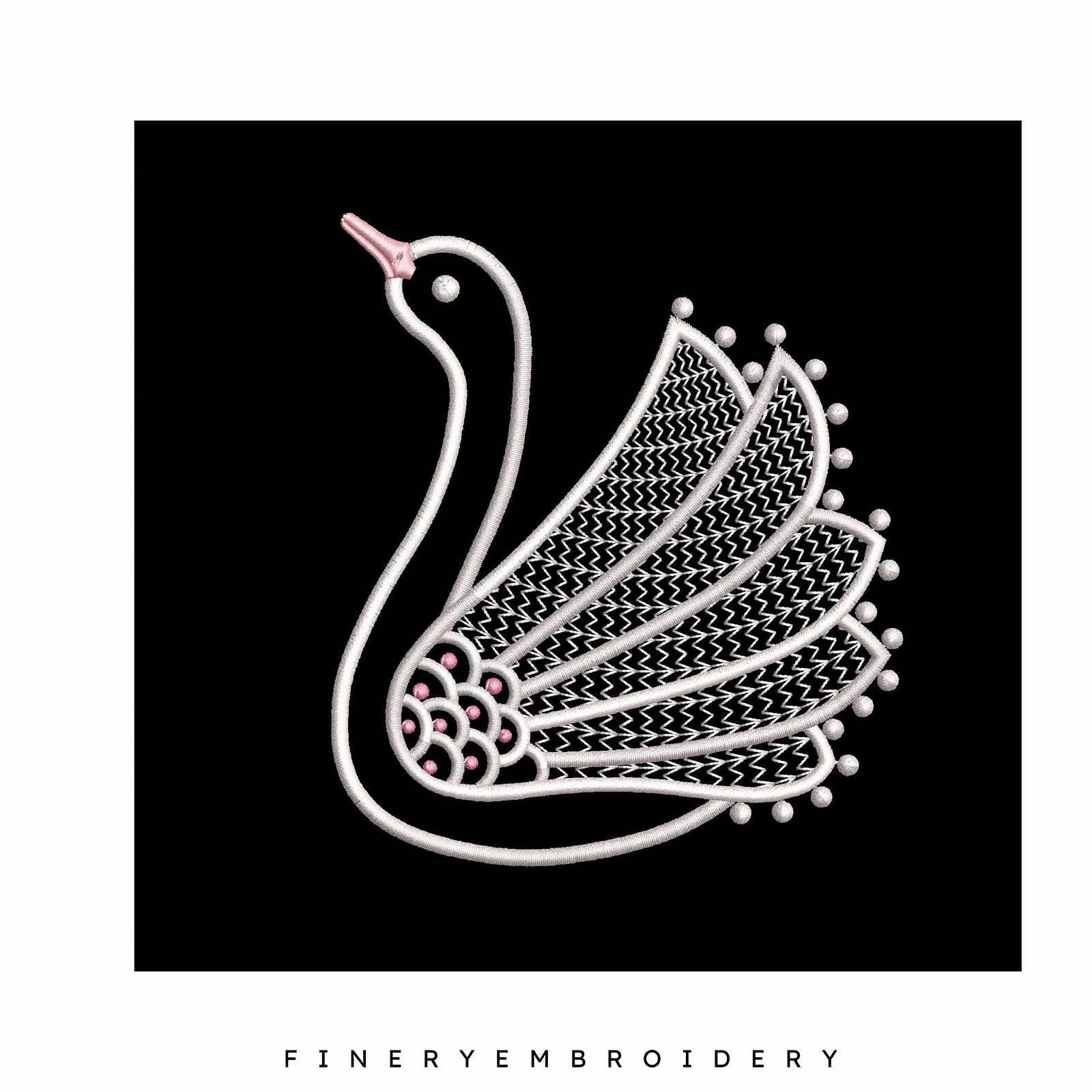 Swan Serenity 3: Exquisite White Embroidery Design - Image 3
