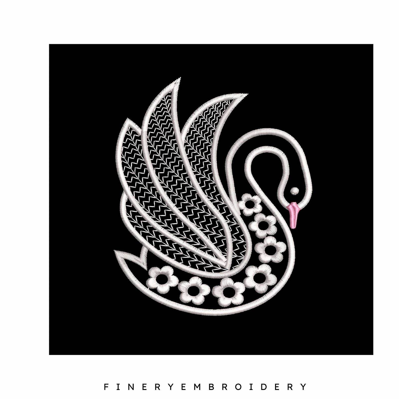 Swan Serenity 7: Exquisite White Embroidery Design - Image 3