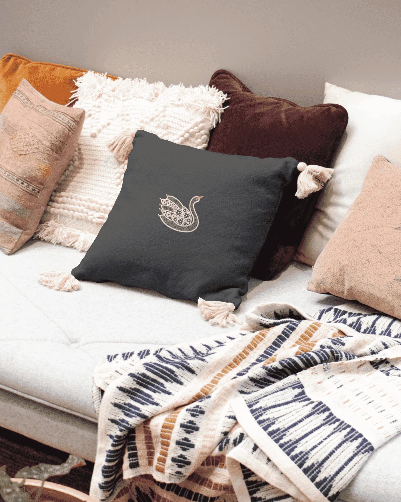 Swan Serenity 8: Exquisite White Embroidery Design - Image 2
