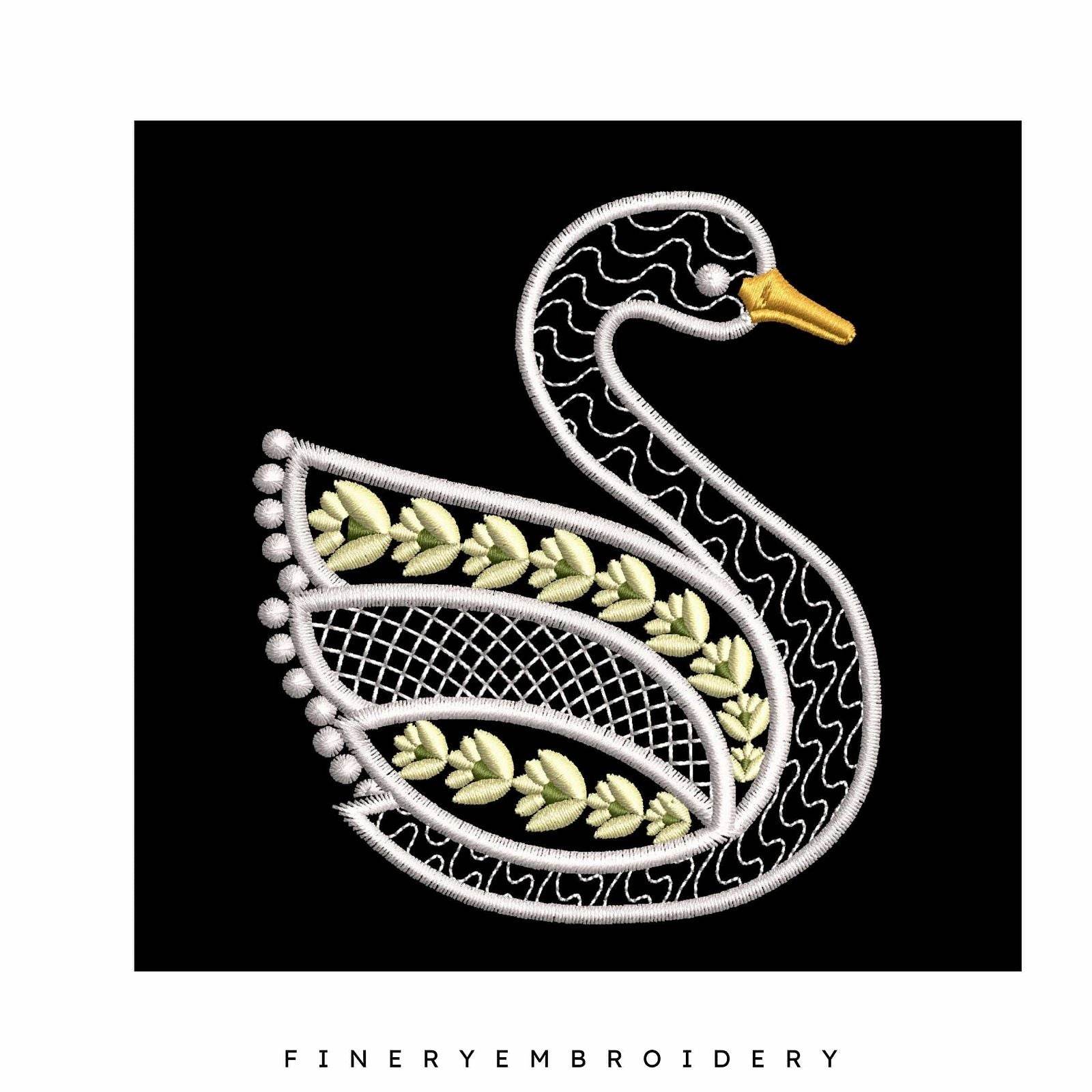 Swan Serenity 9: Exquisite White Embroidery Design - Image 3