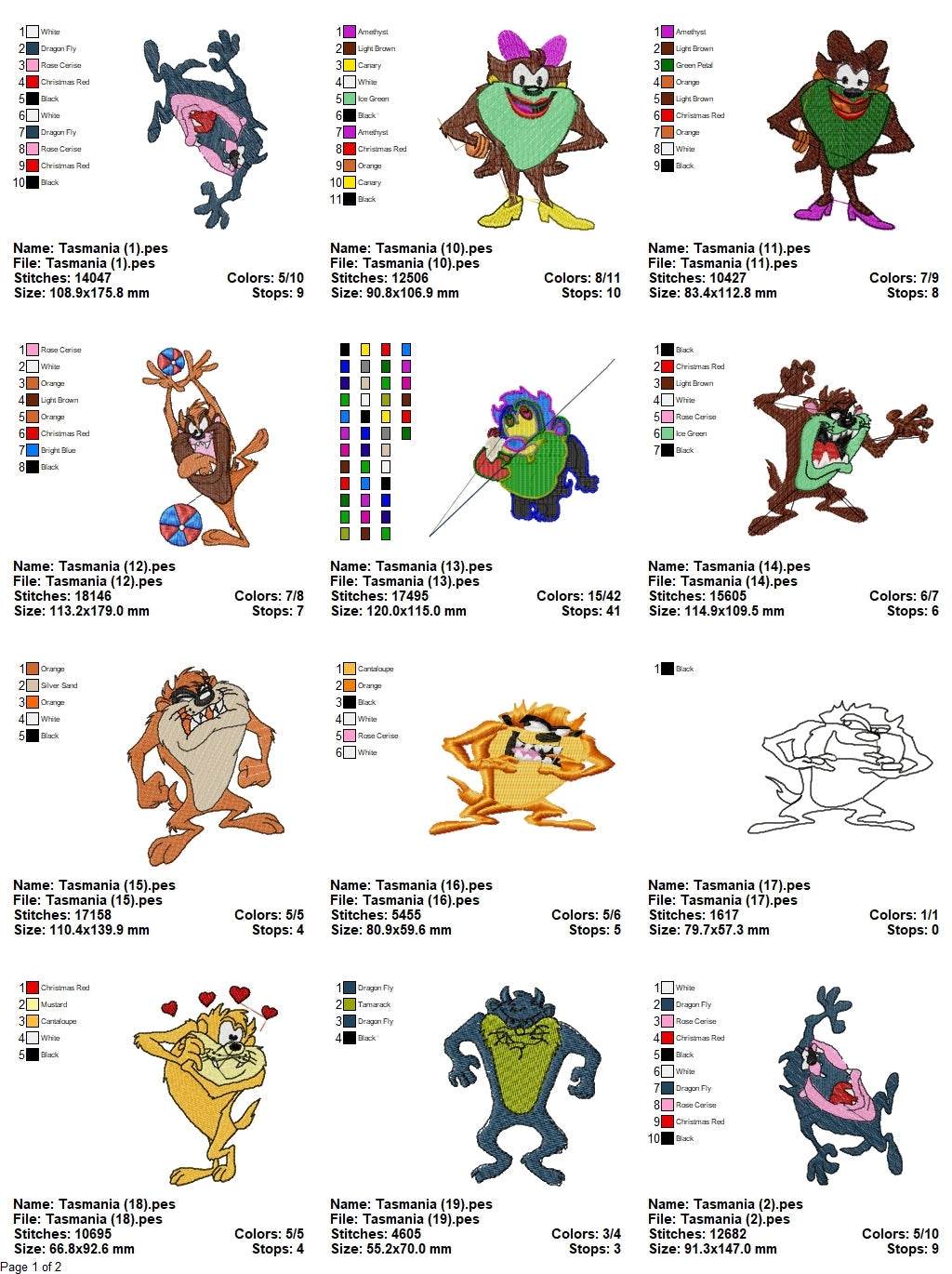 Taz-Mania- Pack of 19 Designs - Embroidery Design - Image 3