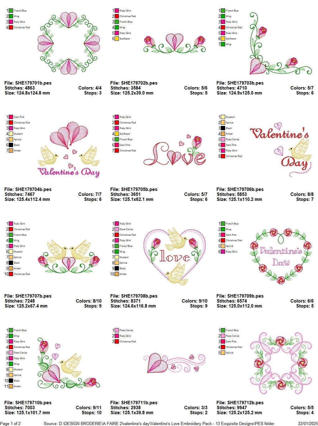 Valentine's Day Love Embroidery Collection - 13 Romantic Designs - Image 3