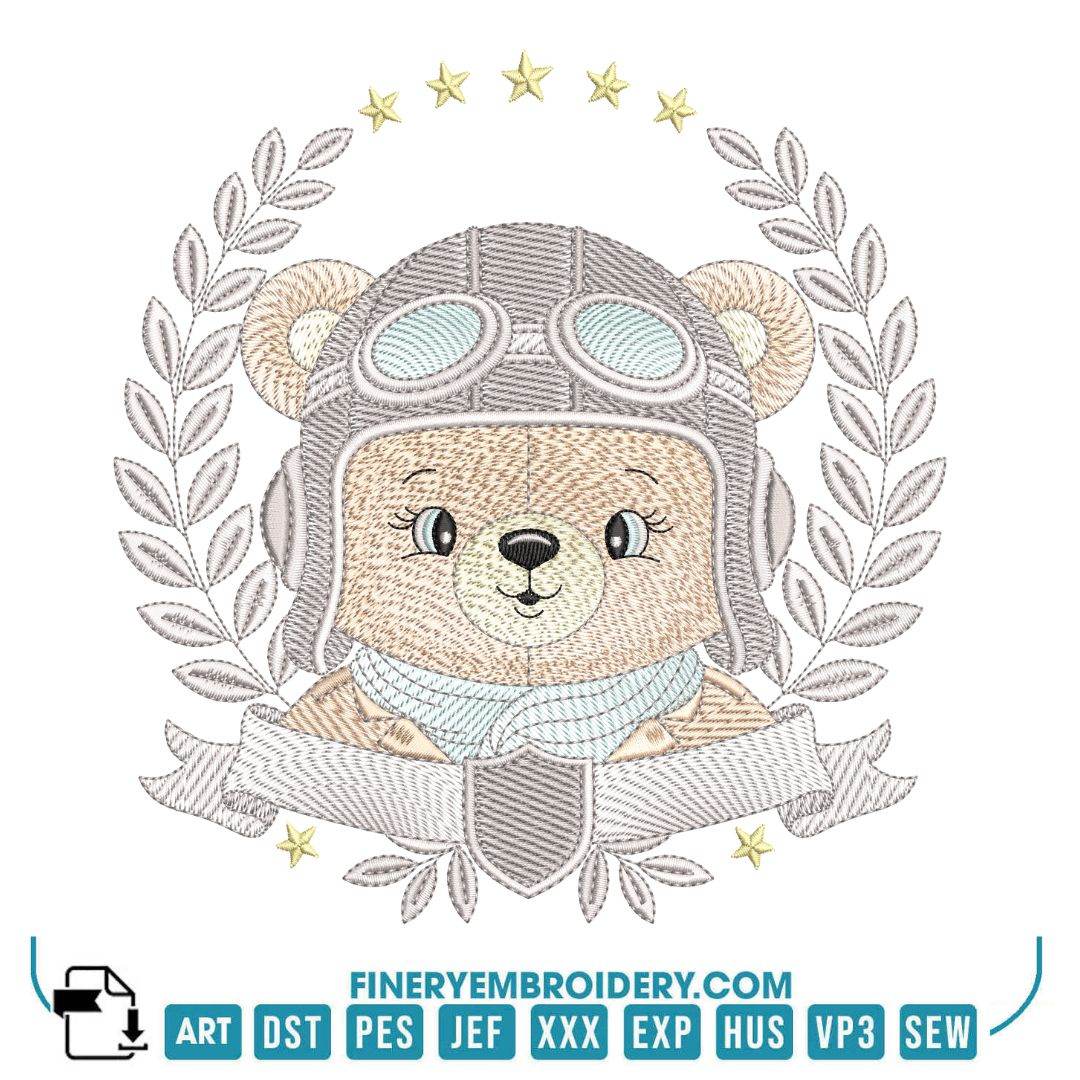Vintage Aviator Bear Embroidery Design Pack – 10 Designs - Image 2