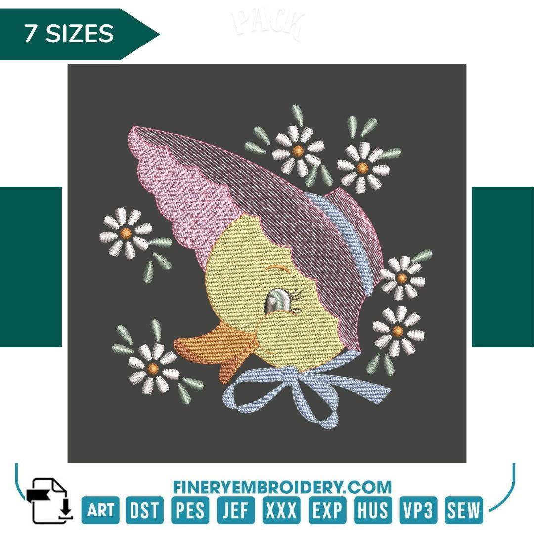 Vintage Duckling with Bonnet Embroidery Design – FineryEmbroidery