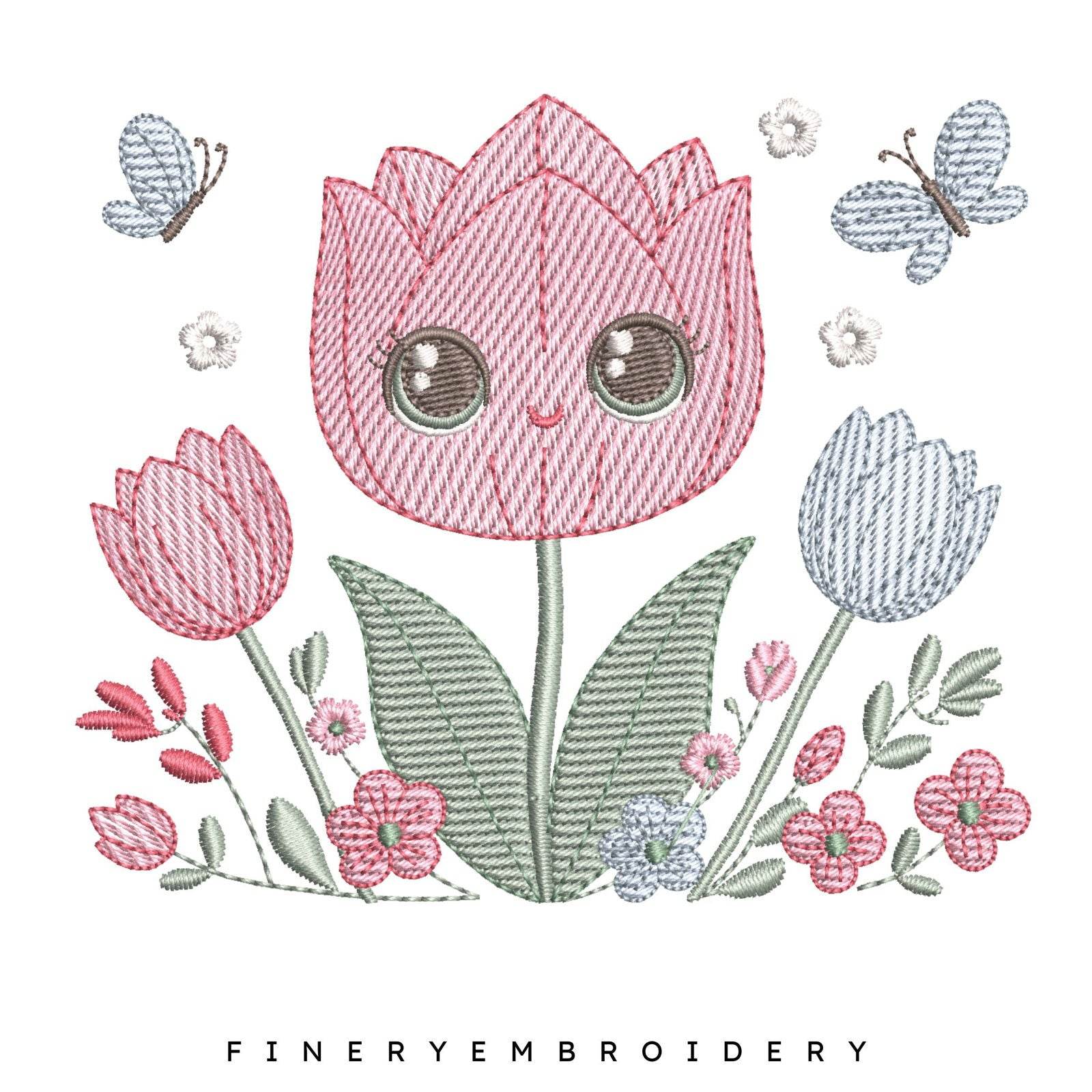 Whimsical Smiling Flower Embroidery Design - 7 Sizes | FineryEmbroidery - Image 2