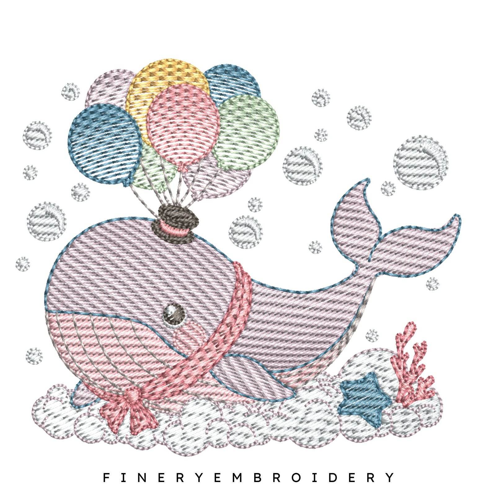 Whimsical Whale with Balloons Embroidery Design - 7 Sizes | FineryEmbroidery - Image 2